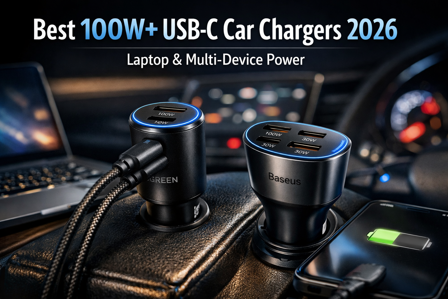 Best 100W+ USB-C car chargers 2026 for laptop and multi-device fast charging
